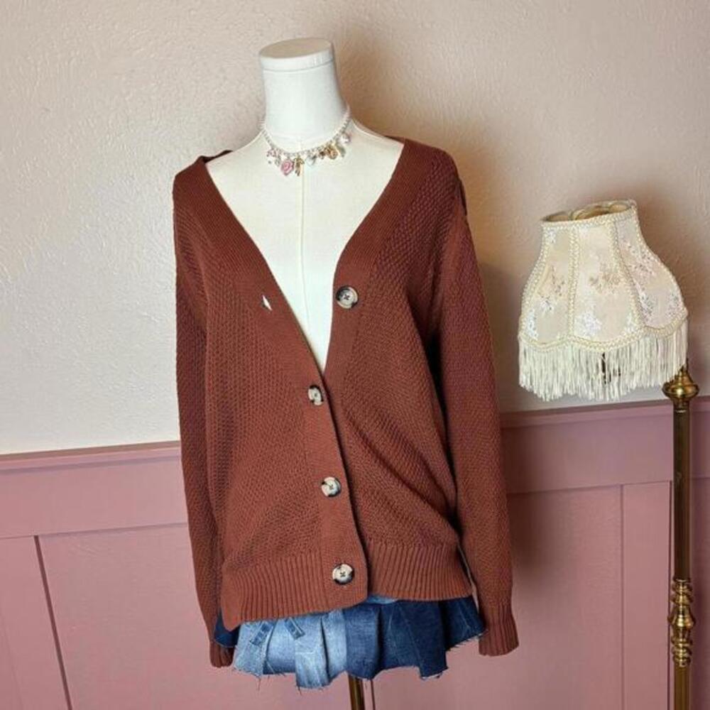cottage boho knit cardigan  gap rust brown sz small cotton office